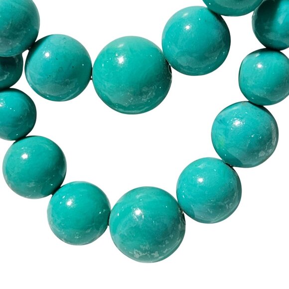 Vintage Turquoise Double Strand Beaded Necklace Retro Fashion Jewelry Women - Picture 2 of 5